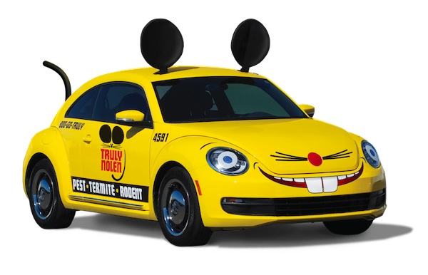 The yellow Truly Nolen mouse car