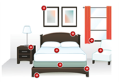 Diagram of a bedroom with inspection points